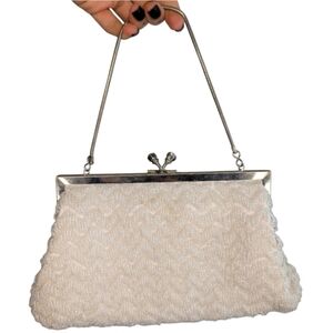 Vintage Women's White Iridescent Beaded Clutch Handbag Retro Antique Ladies‎